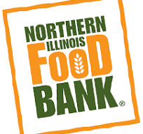 Words Illinois Food Bank in all caps green and orange lettering